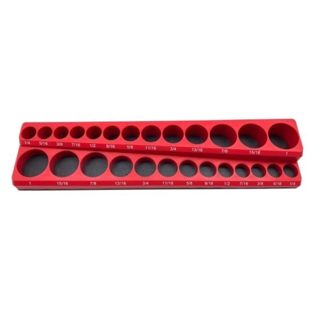 Taj Tools 3 By 8" Drive Sae Standard Socket Holder Magnetic Tool Organizer Tray - Red, Holds 13 Regular And 13 Deep Size Sockets